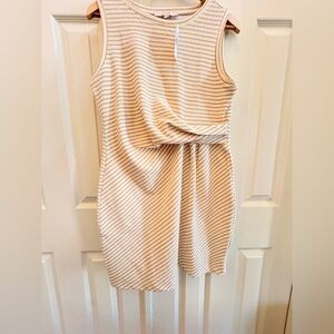 LOFT NWT - Cream and Tan Striped Midi Dress